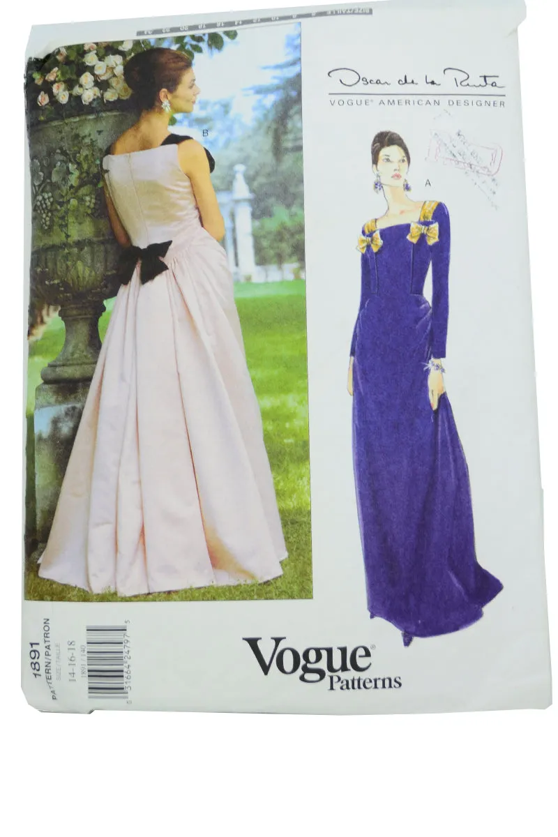 1980s Oscar de la Renta Vogue 1891 Dress Pattern w Detachable Train