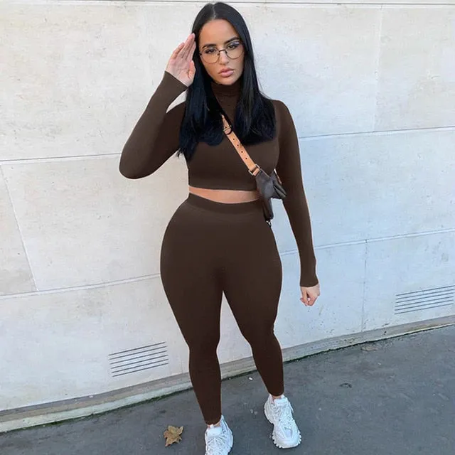 2021 Summer Women Sport Fitness 2 Two Piece Set Outfits Long Sleeve Crop Tops Tshirt Leggings Pants Set Bodycon Tracksuit1