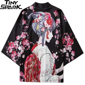 2023 Harajuku Streetwear Kimono Jacket Japanese Geisha Cartoon Hip Hop Men Japan Style Jacket Summer