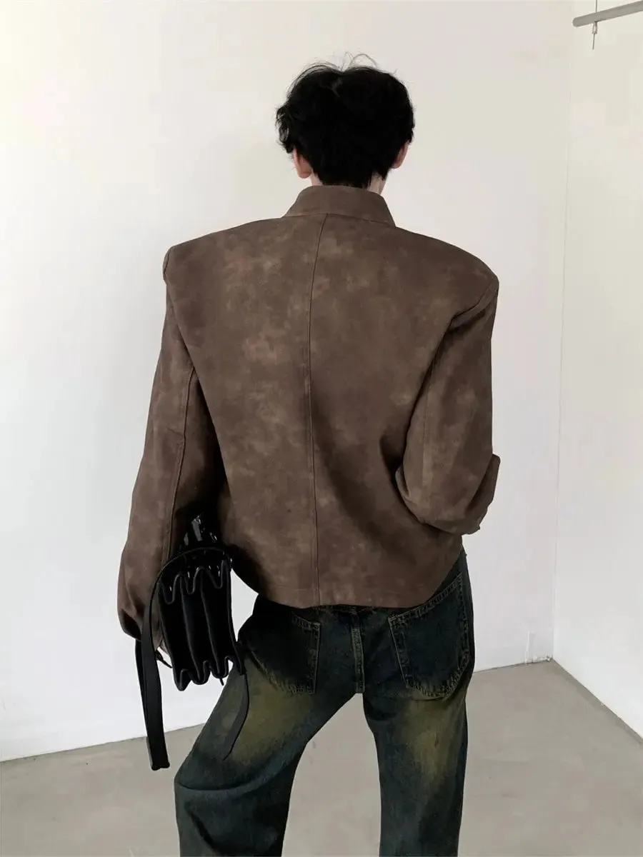 【23s August.】Brown Shoulder Pad Leather Jacket