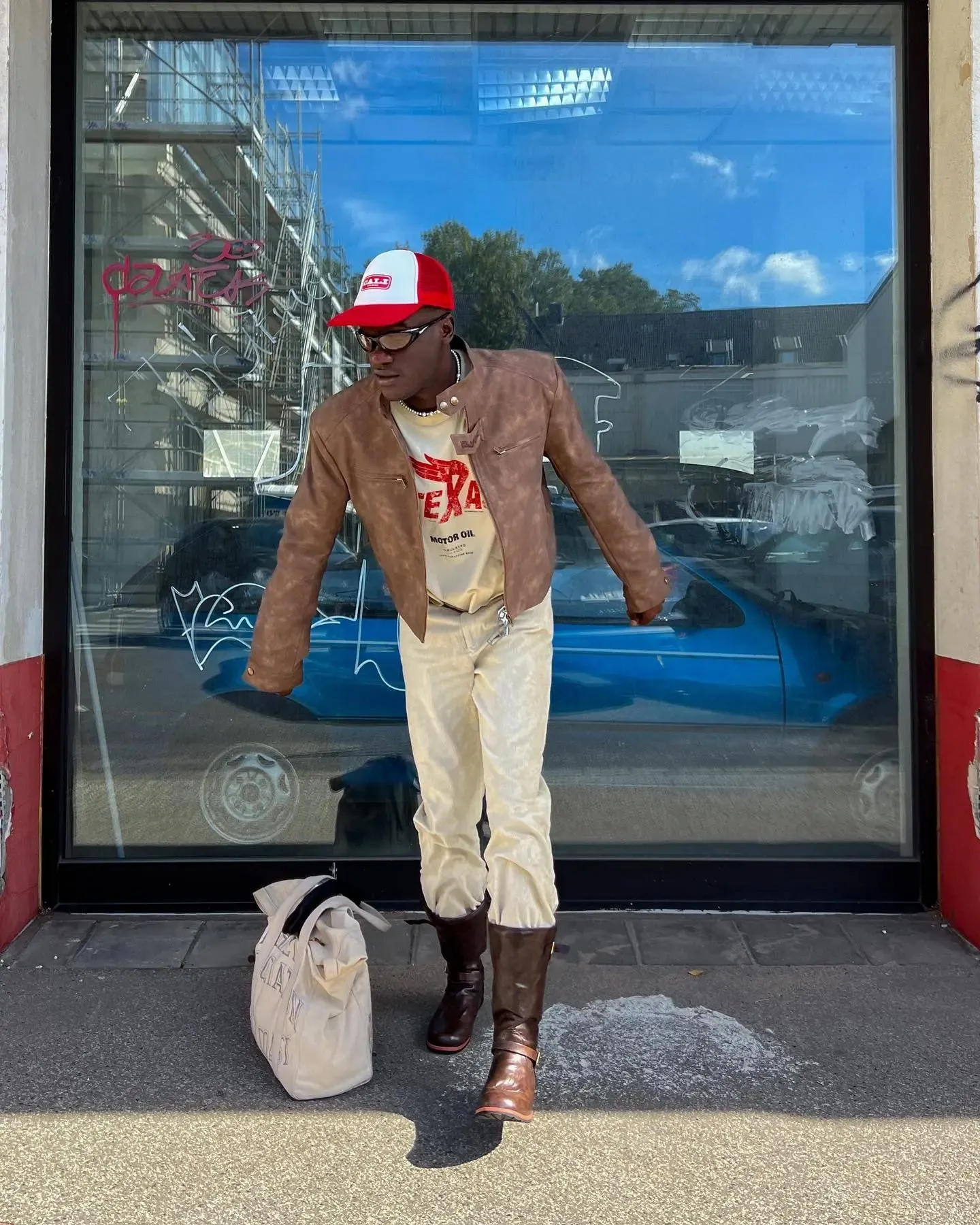 【23s August.】Brown Shoulder Pad Leather Jacket