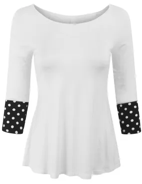 3/4 Sleeve Fashion T shirts Top with Polka Dot Sleeve