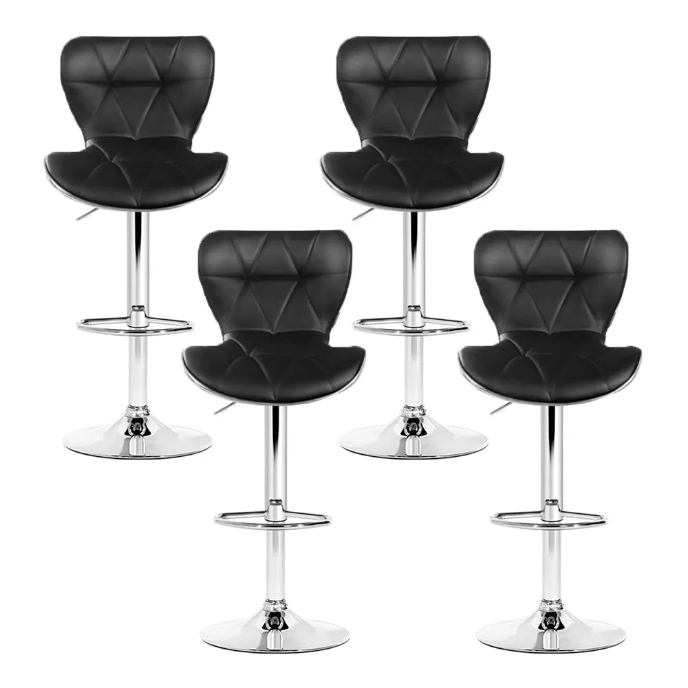 4x PU Leather Patterned Bar Stools  High Chair Stool Black and Chrome