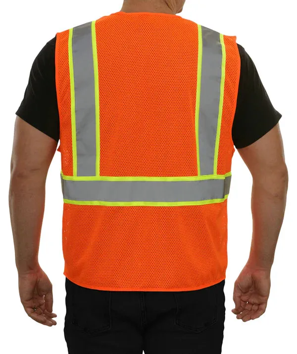 586ETOR Economy Hi-Vis Orange Safety Vest: Zip Mesh ANSI 2