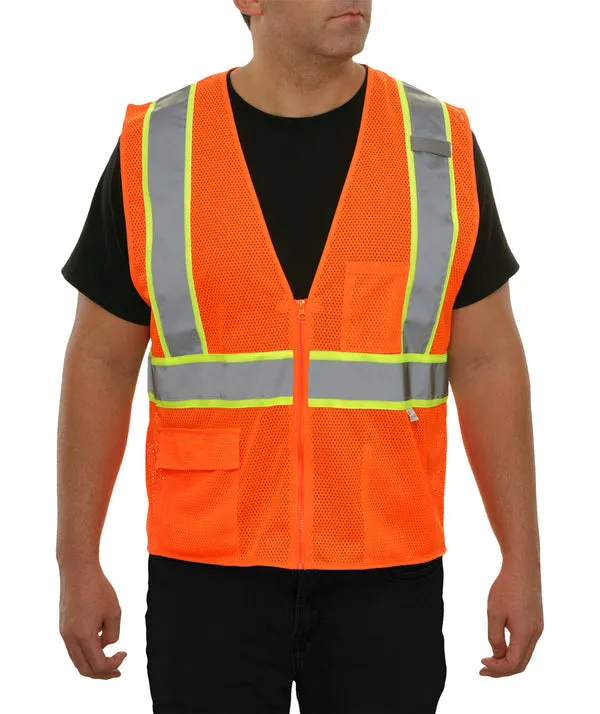 586ETOR Economy Hi-Vis Orange Safety Vest: Zip Mesh ANSI 2