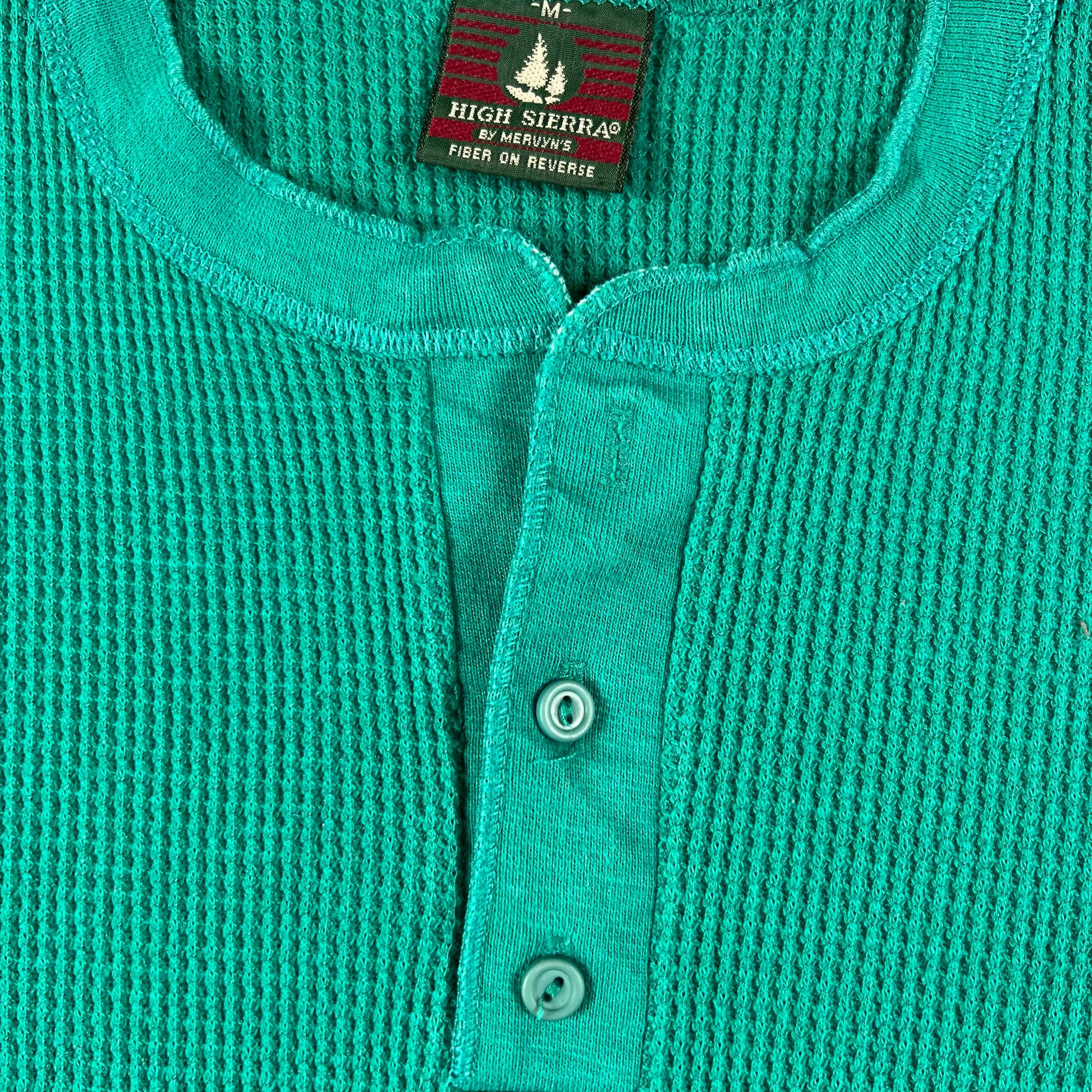 80s Aqua Green Waffle Knit Thermal- M