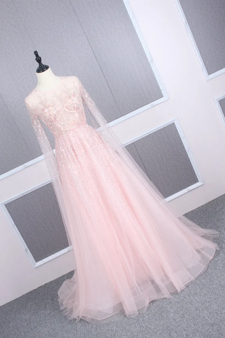 A-line Round Neck Prom Dress, Long Evening Party Dress, Wedding Guest Dress with Beads, JL20155