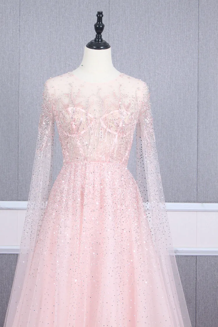 A-line Round Neck Prom Dress, Long Evening Party Dress, Wedding Guest Dress with Beads, JL20155