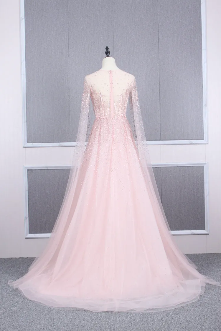 A-line Round Neck Prom Dress, Long Evening Party Dress, Wedding Guest Dress with Beads, JL20155