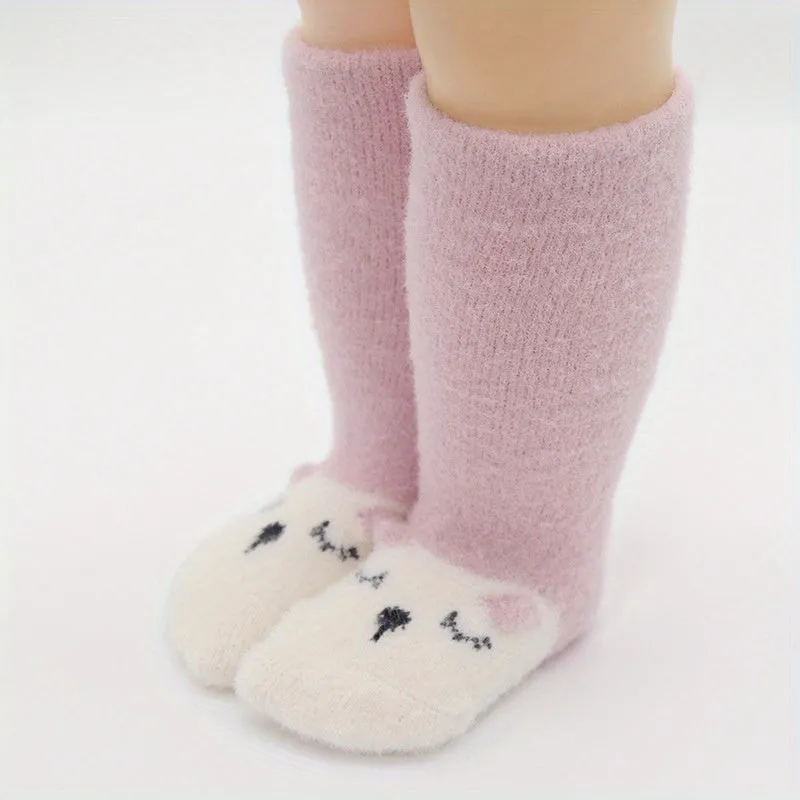 A Pair Of Baby Girl's Adorable Knee High Socks, Knitted Thickened Thermal Casual Comfy Socks, Winter