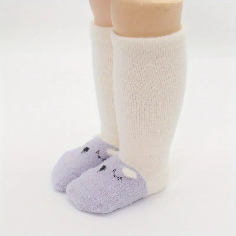 A Pair Of Baby Girl's Adorable Knee High Socks, Knitted Thickened Thermal Casual Comfy Socks, Winter