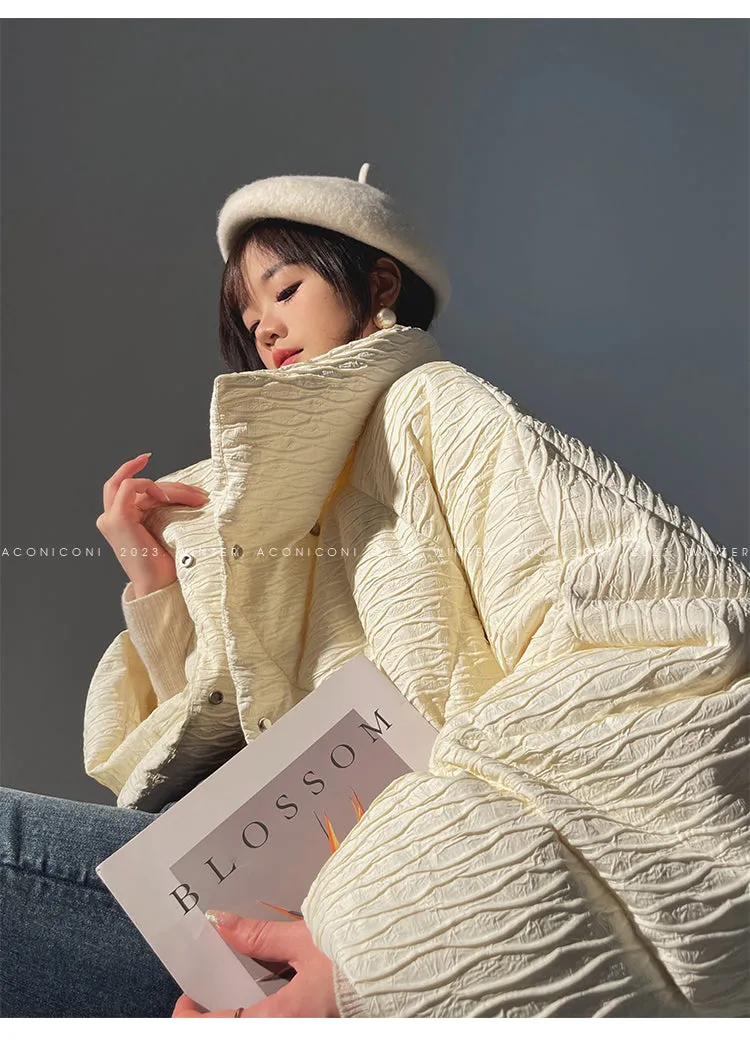 Aconiconi Elegant White Duck Down Long Sleeve Thick Winter Coat- Dusk and Morning