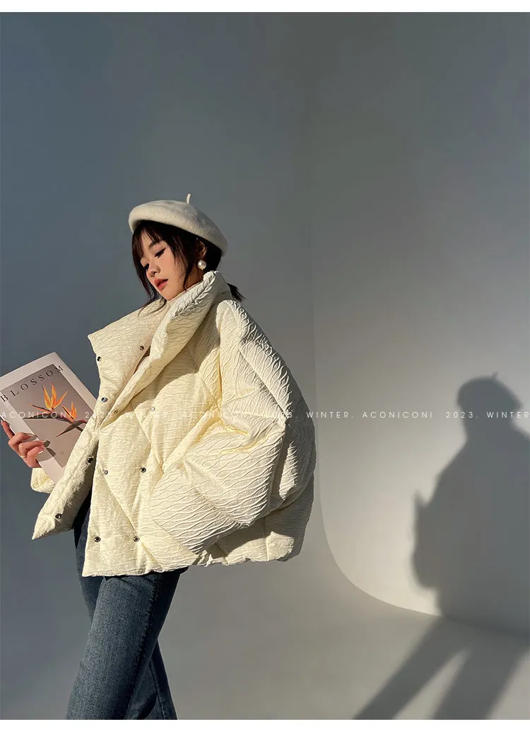 Aconiconi Elegant White Duck Down Long Sleeve Thick Winter Coat- Dusk and Morning