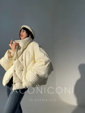 Aconiconi Elegant White Duck Down Long Sleeve Thick Winter Coat- Dusk and Morning