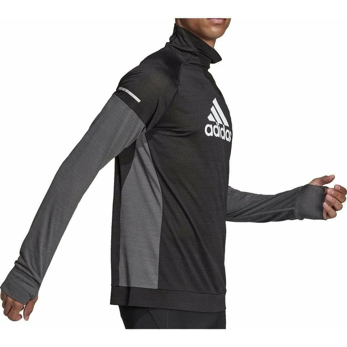 adidas Turtle Graphic Block Long Sleeve Mens Running Top - Black