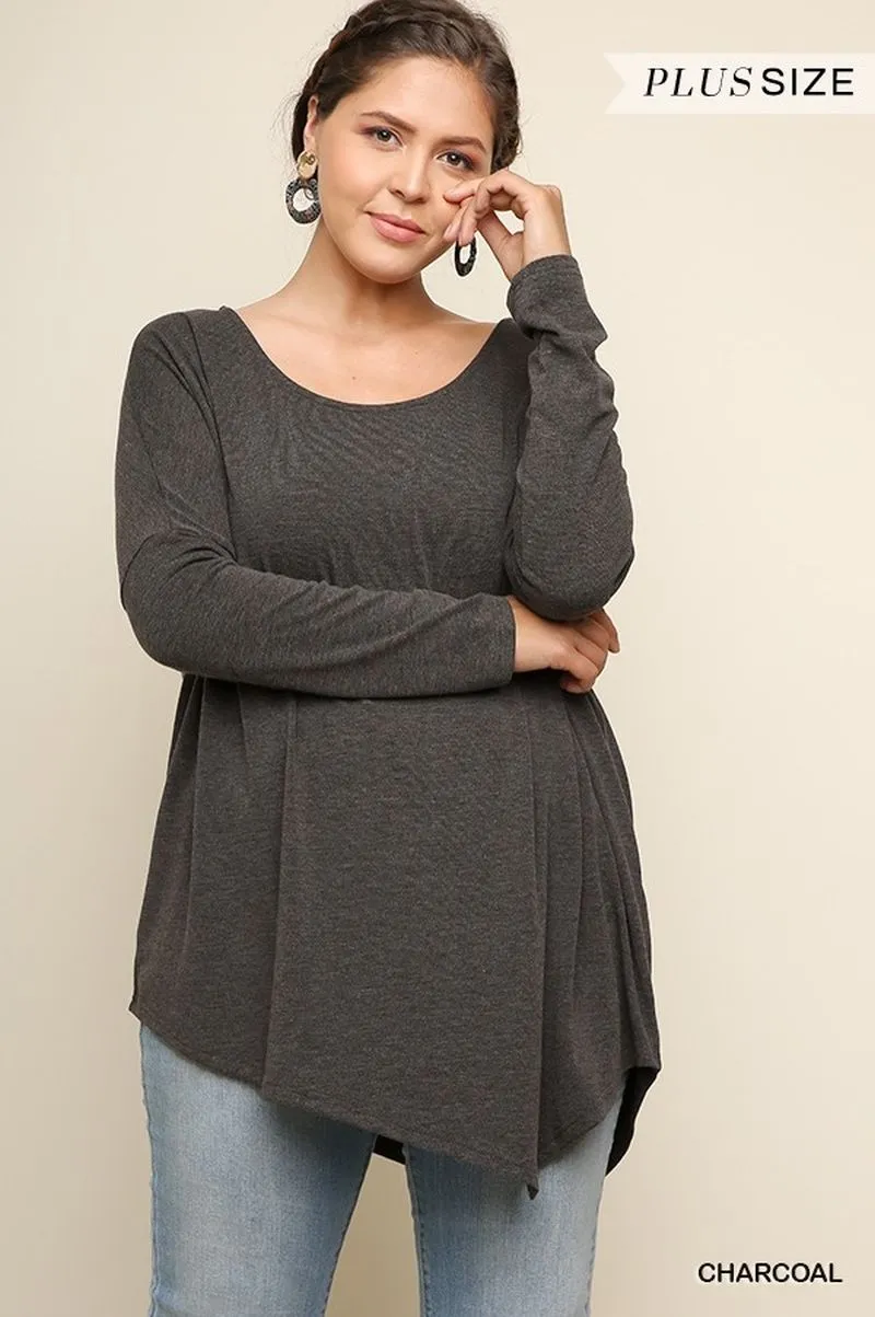 Asymmetric Long Sleeve Top, Charcoal