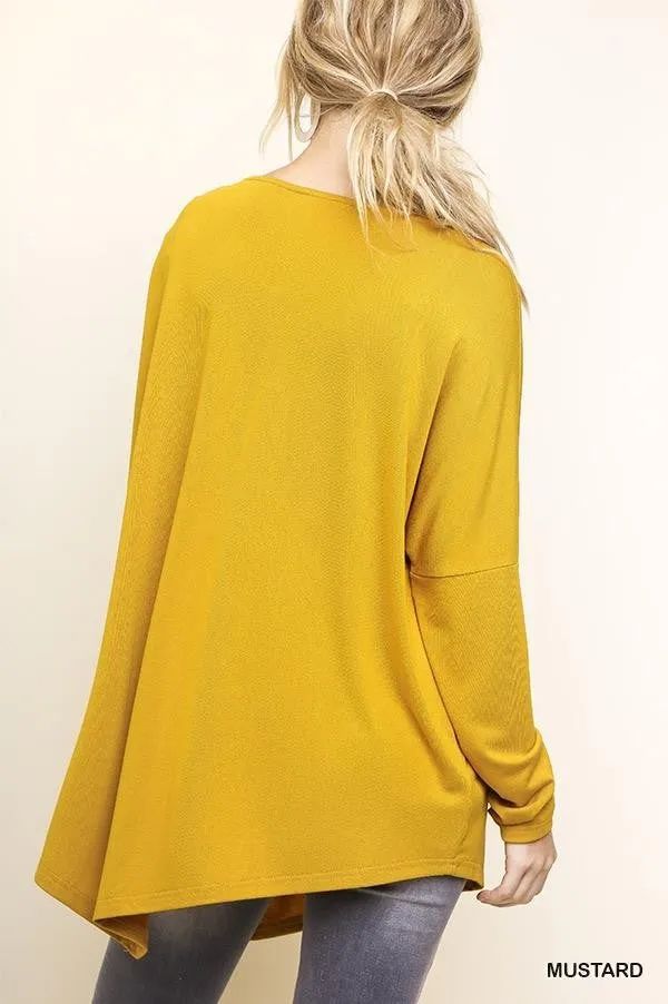 Asymmetric Long Sleeve Top, Mustard