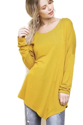 Asymmetric Long Sleeve Top, Mustard