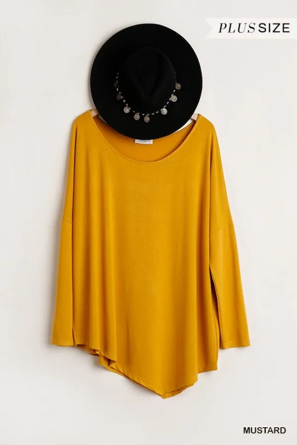 Asymmetric Long Sleeve Top, Mustard