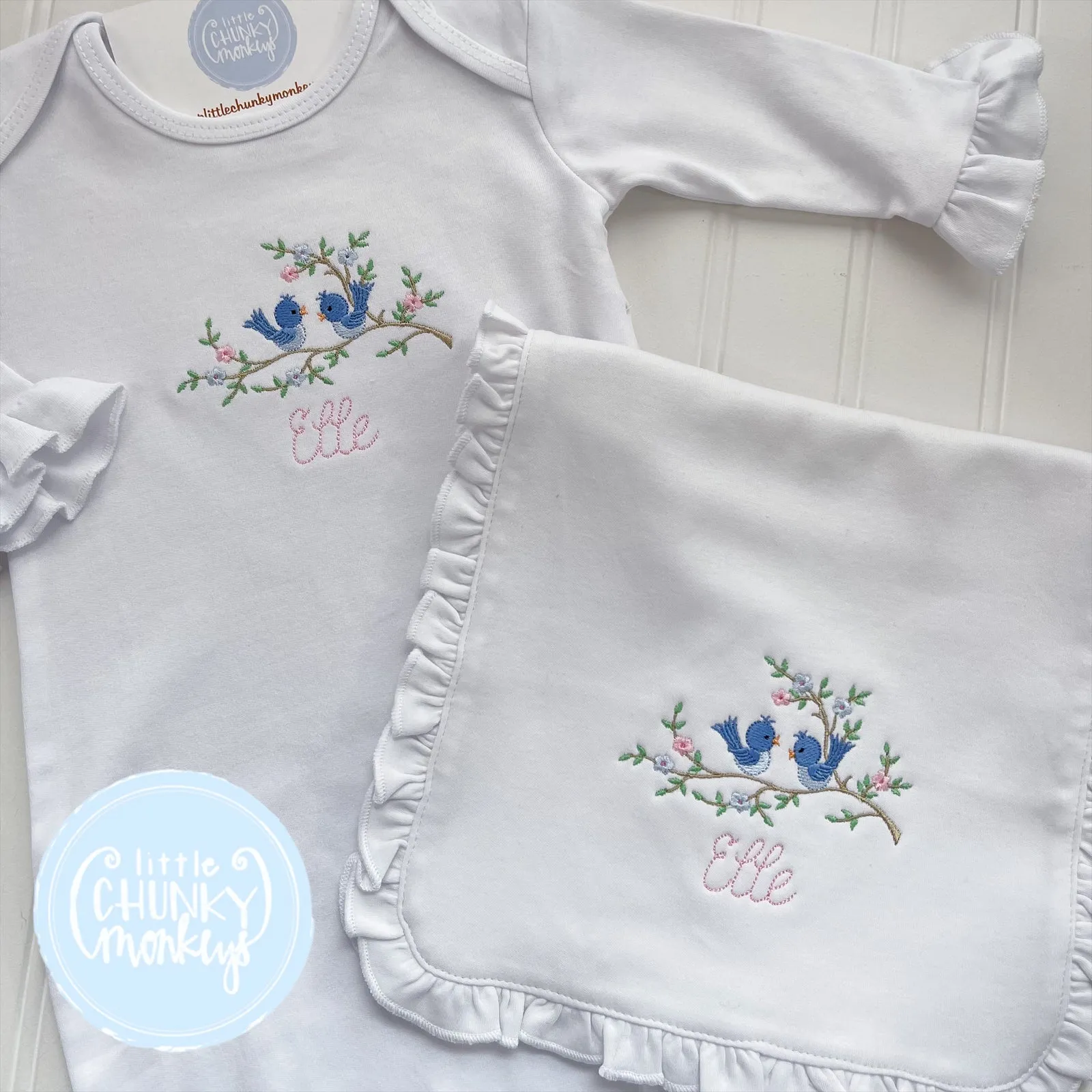 Baby Gown - Bring Home Outfit - Blue Birds on a Limb