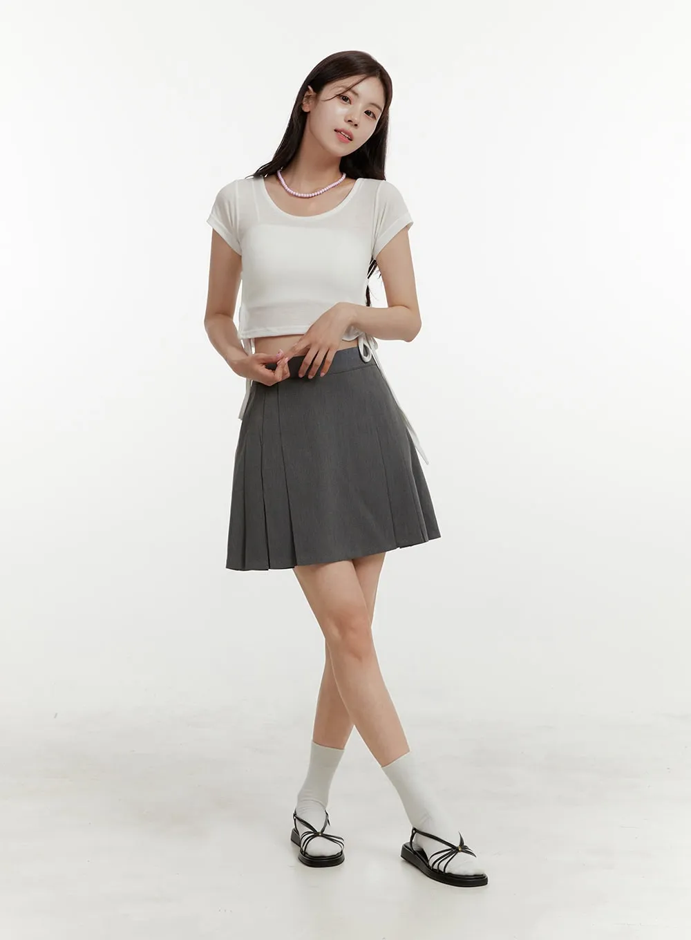 Basic High-Waisted Pleated Mini Skirt OY409