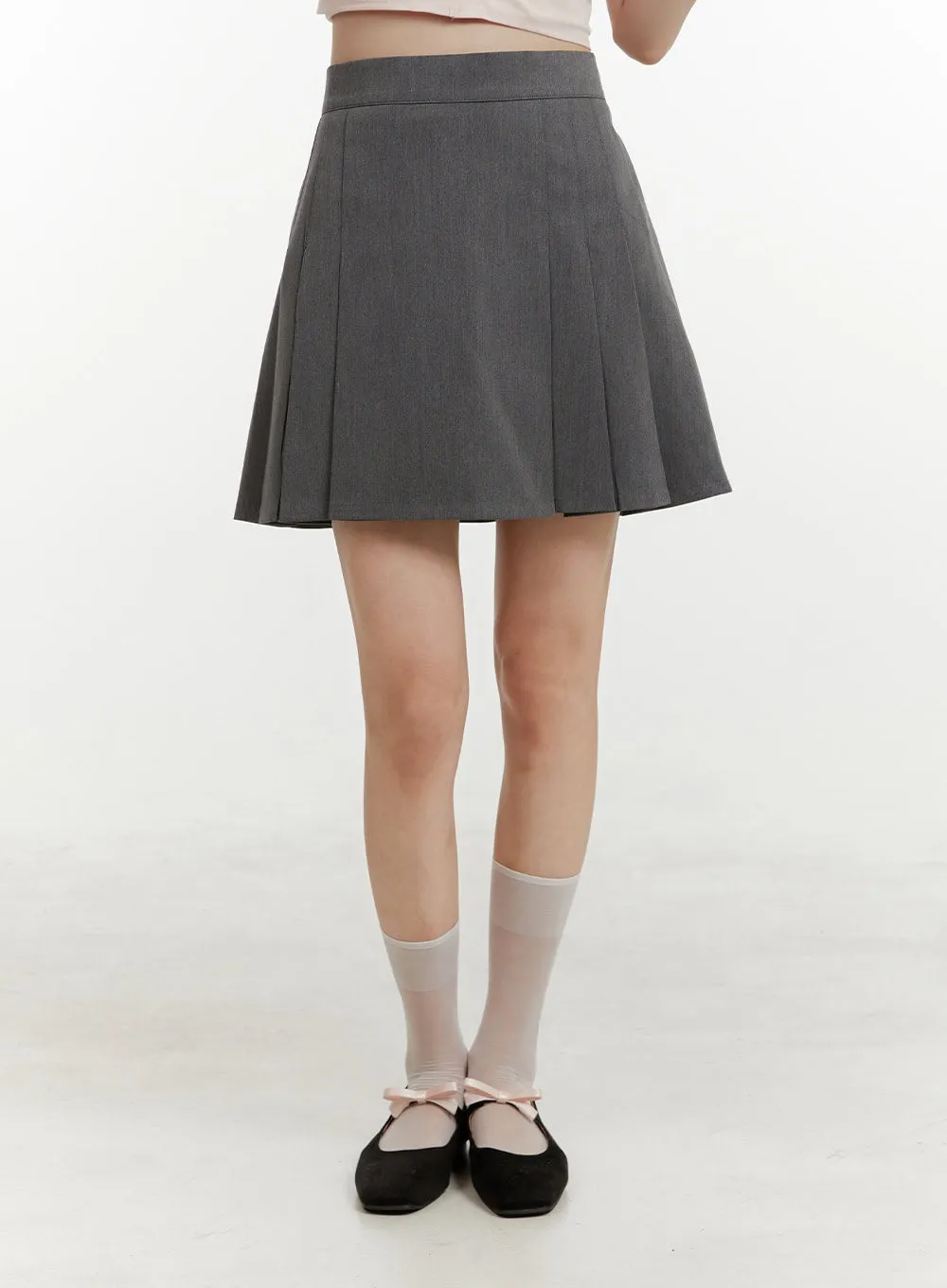 Basic High-Waisted Pleated Mini Skirt OY409