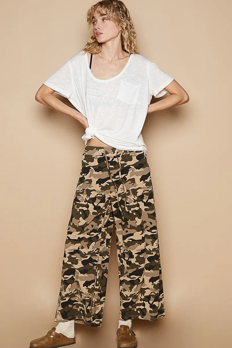 Beige Camo Vintage Washed Casual Pants | POL