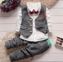 BibiCola baby boys clothing set gentleman outfits infant tracksuit 3pcs plaid t-shirt pants vest sets bebe sport suit