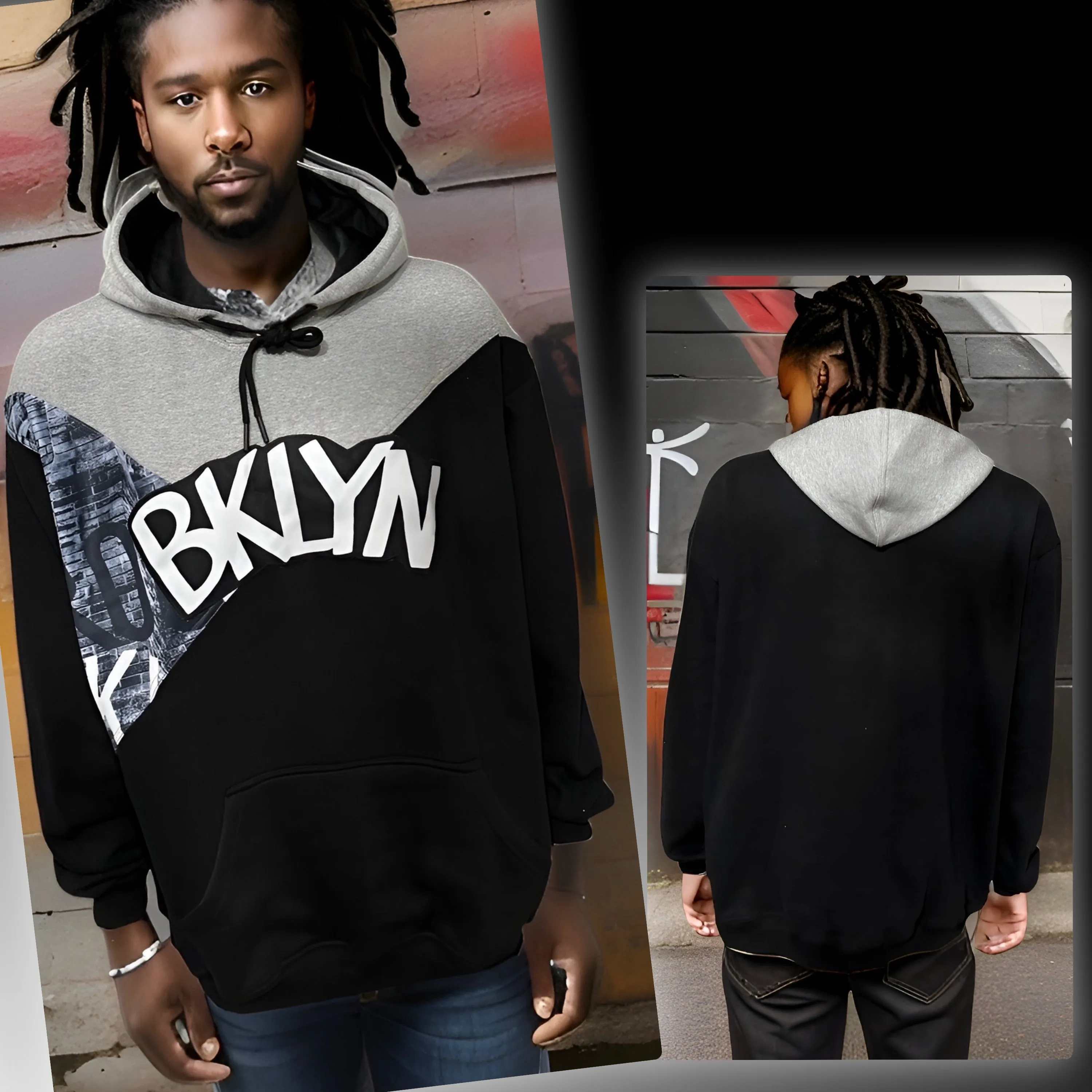 ^BKLYN^ (BLACK-GREY) LUX PULLOVER HOODIES (CUT & SEW)