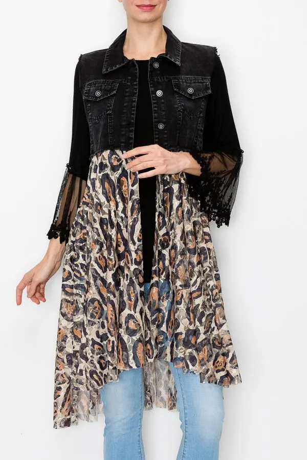 Black Denim & Lace Vest, Leopard