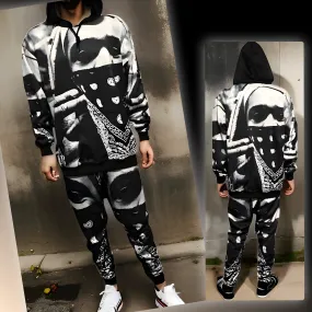 ^BLACK FLAG^ (BLACK-MULTI) ~ASAP FERG~ HOODED JOGGER SWEATSUITS (FLEECY SOFT LINED)