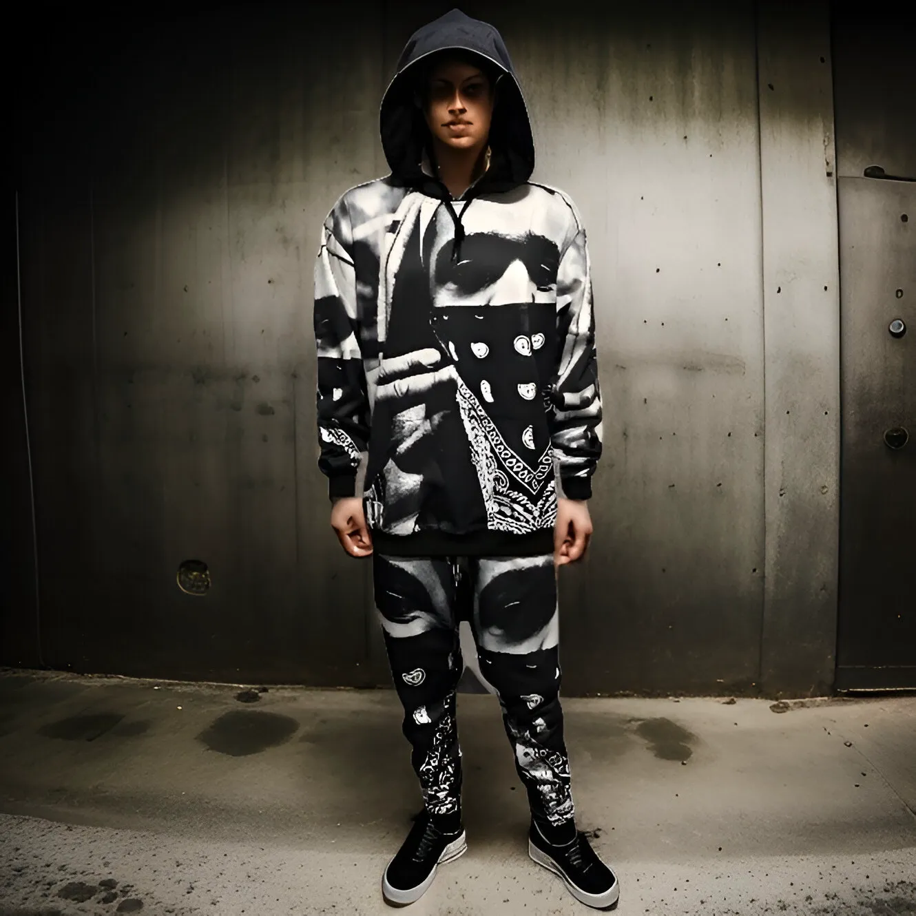 ^BLACK FLAG^ (BLACK-MULTI) ~ASAP FERG~ HOODED JOGGER SWEATSUITS (FLEECY SOFT LINED)