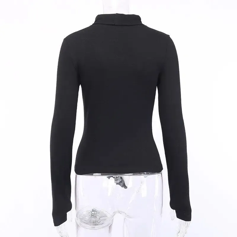 Black Hollow Out Turtleneck Zipper Bodycon Sweater