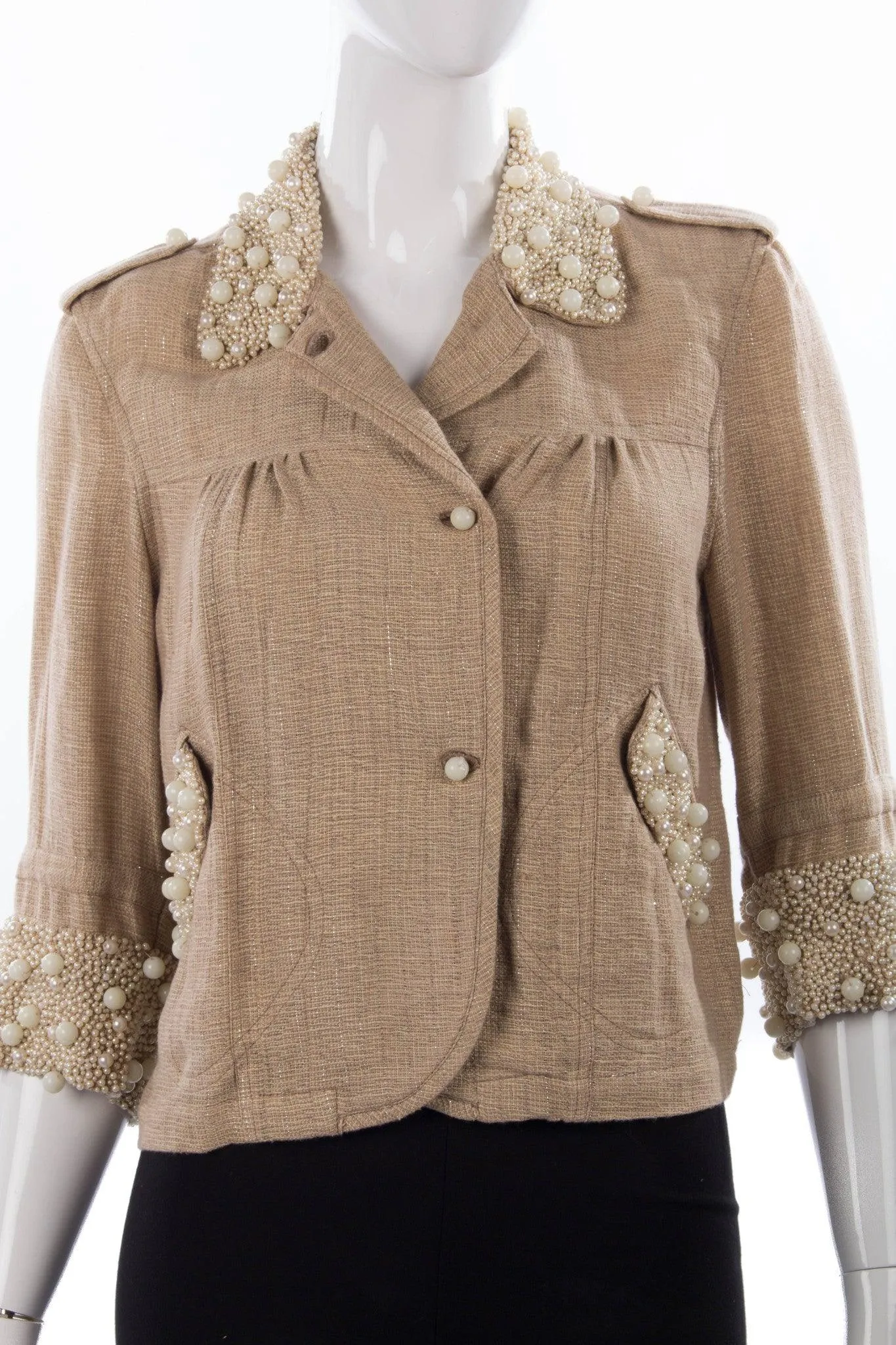 Blank London Sparkly Linen Cropped Jacket with Pearl Details Size S