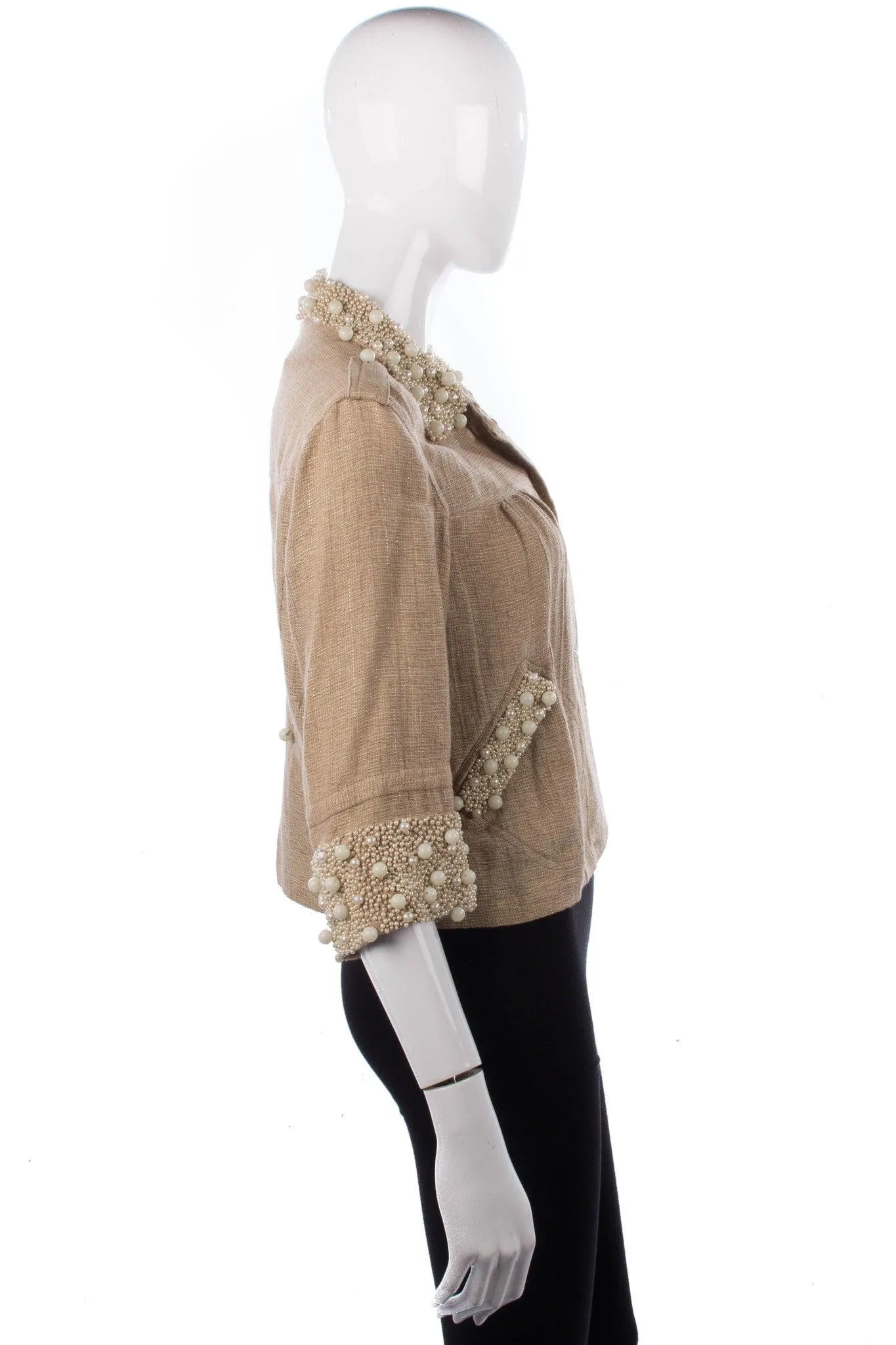 Blank London Sparkly Linen Cropped Jacket with Pearl Details Size S