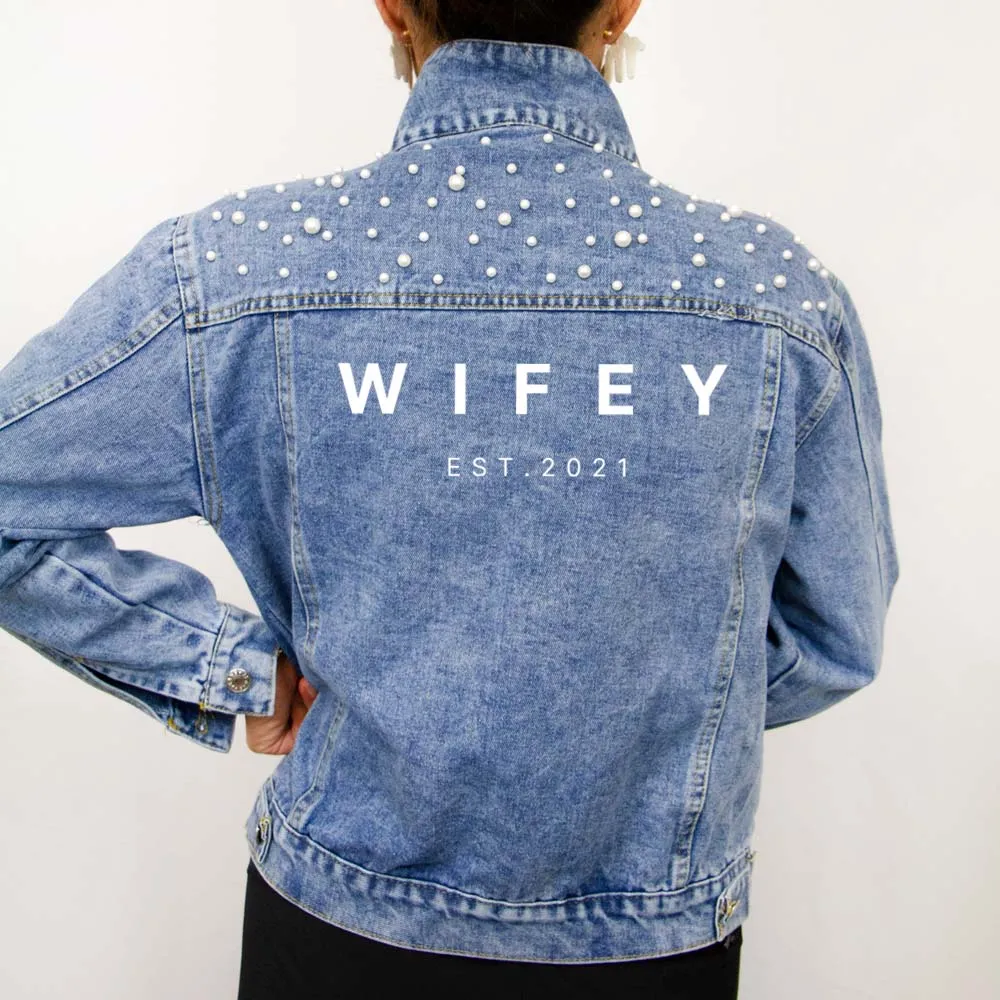 (Blue Pearl) Wifey Denim Jacket for Brides