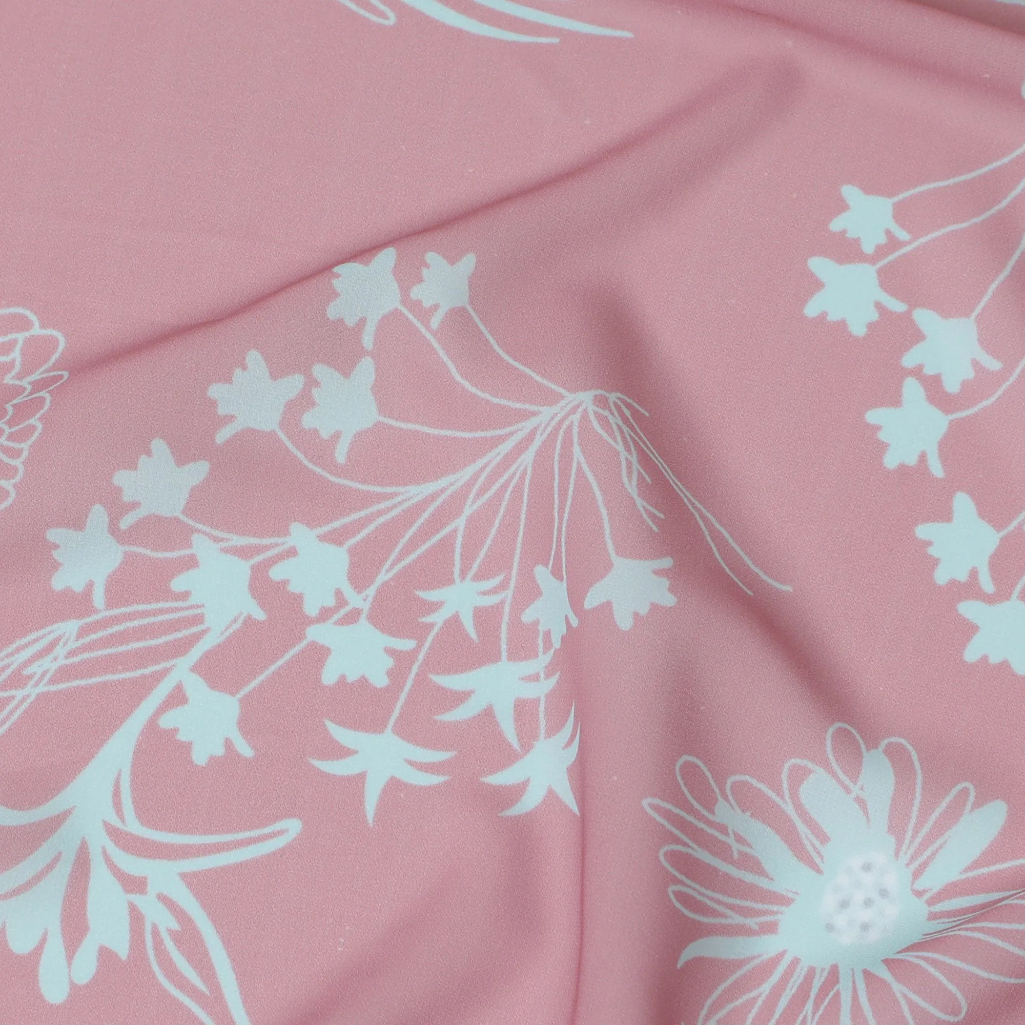 Blushing Pink Floral Synthetic Georgette Fabric - Delicate White Botanicals, 110cm - Shop Online-D17988