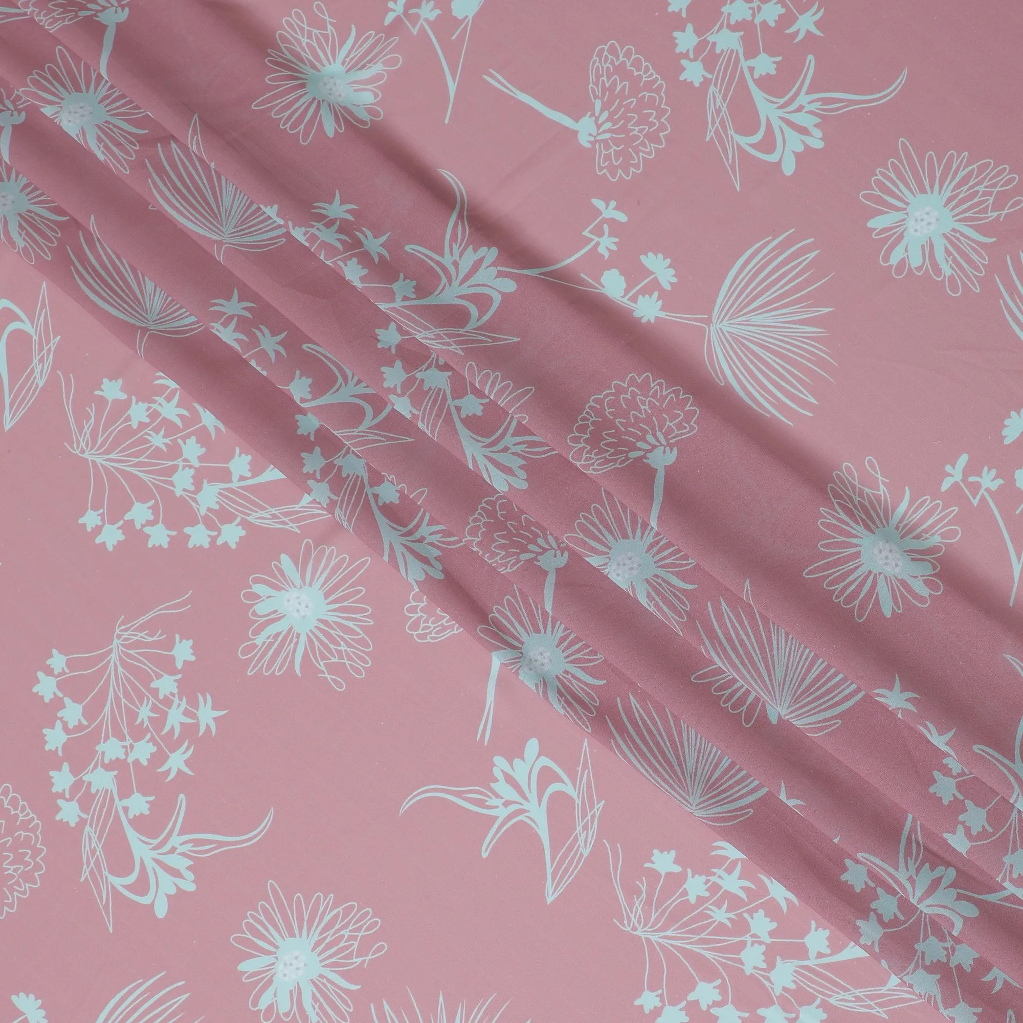 Blushing Pink Floral Synthetic Georgette Fabric - Delicate White Botanicals, 110cm - Shop Online-D17988