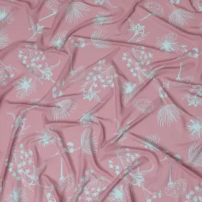 Blushing Pink Floral Synthetic Georgette Fabric - Delicate White Botanicals, 110cm - Shop Online-D17988