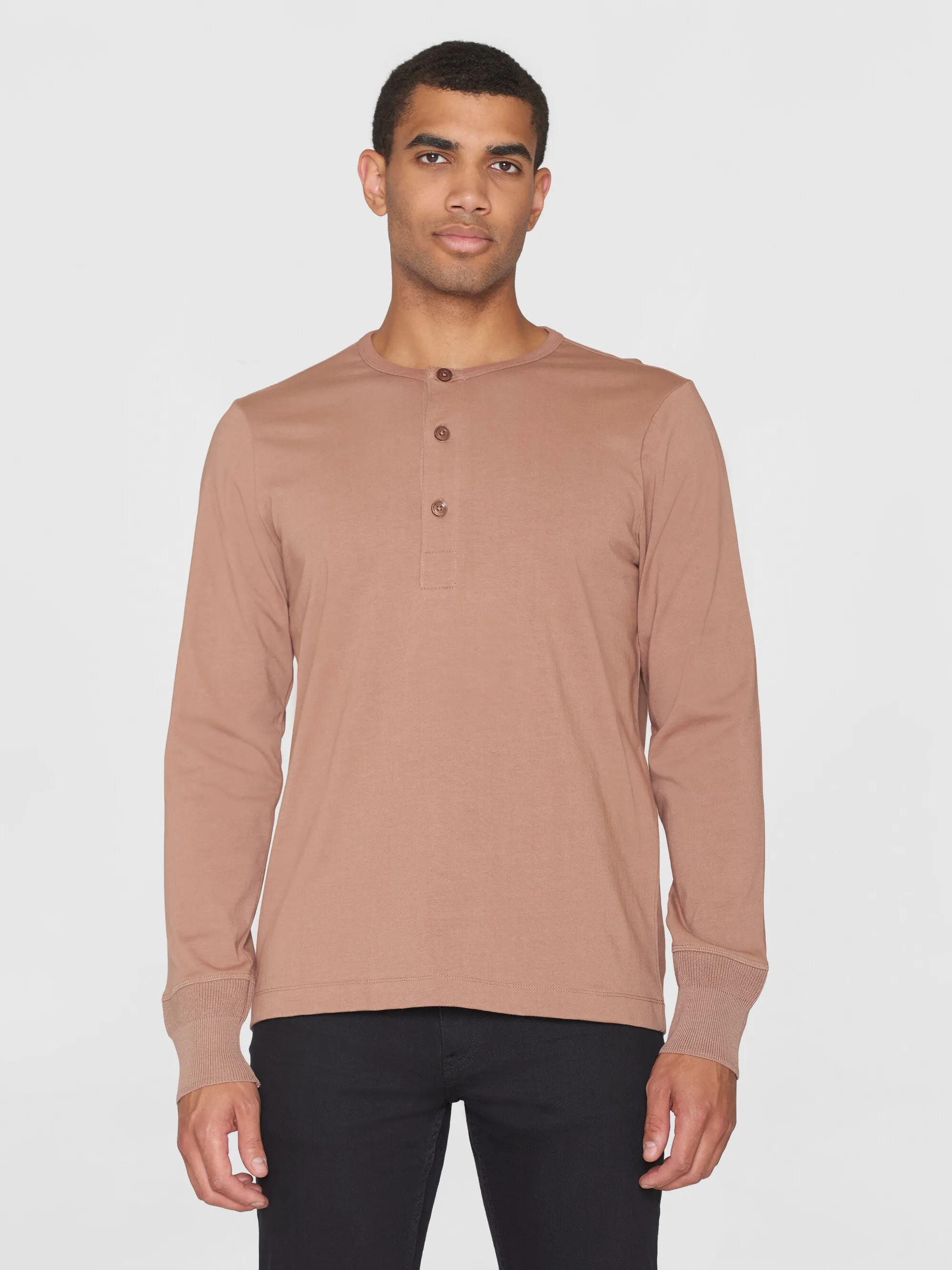 BO long sleeve henley - Regenerative Organic Certified™ - GOTS/Vegan - Chocolate Malt