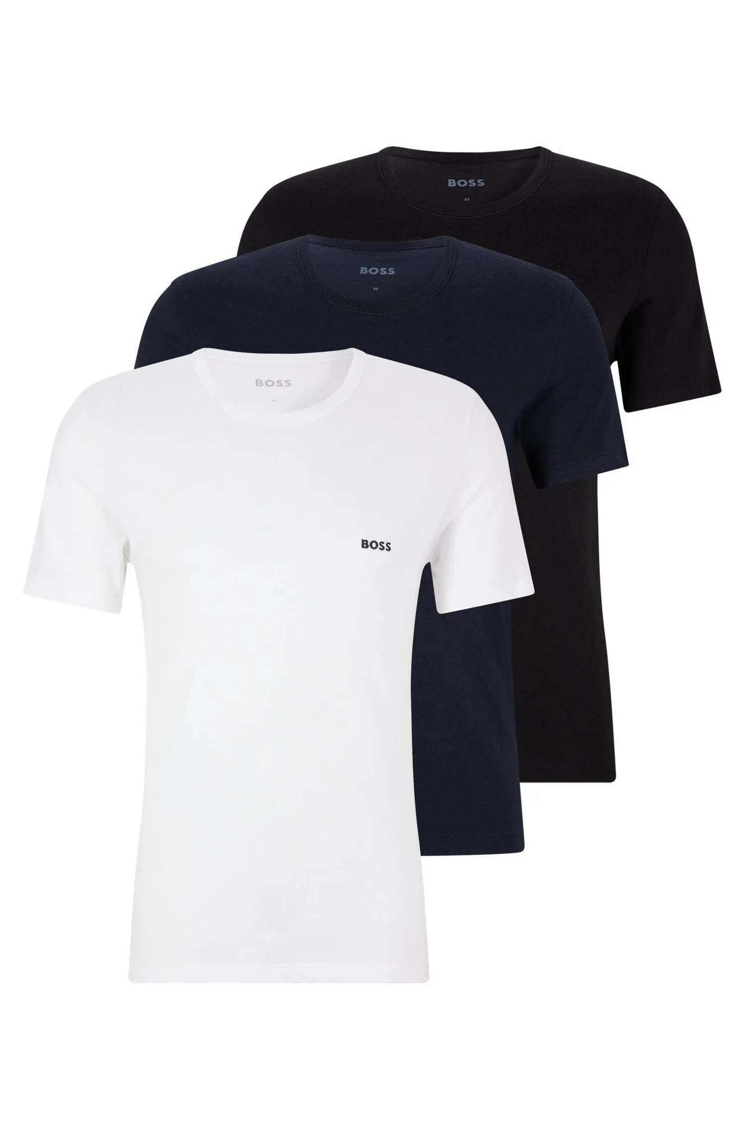 BOSS Tshirt RN 3P Classic T-Shirt in White, Black & Navy