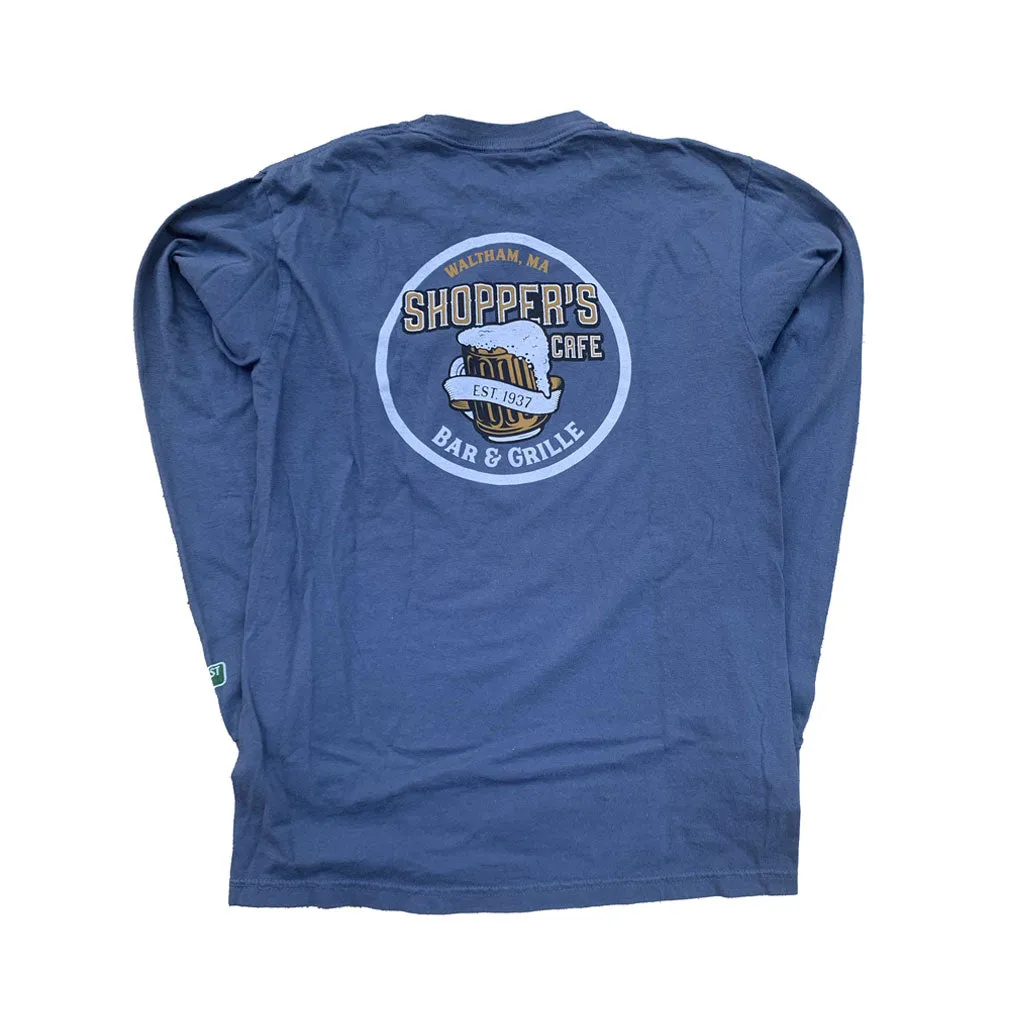 Boston Scally The Shoppers Cafe Long Sleeve Pocket Tee T-Shirt - Vintage Navy