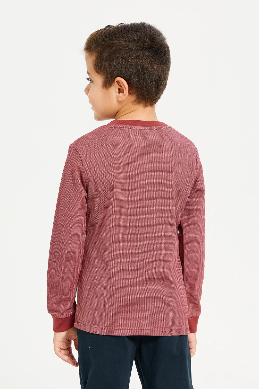 Boys Orange Waffle Fabric Long Sleeve Henley T-Shirt