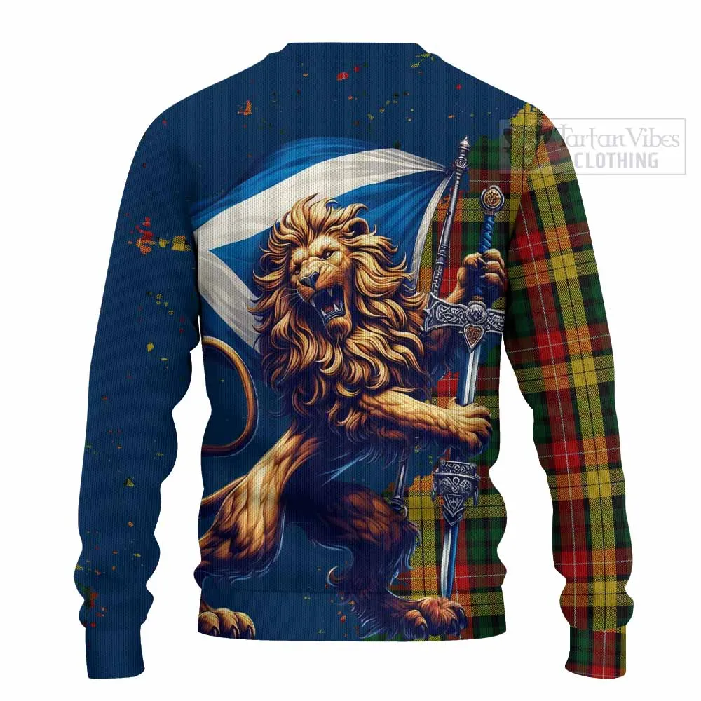 Buchanan Tartan Family Crest Knitted Sweater with Scottish Majestic Lion