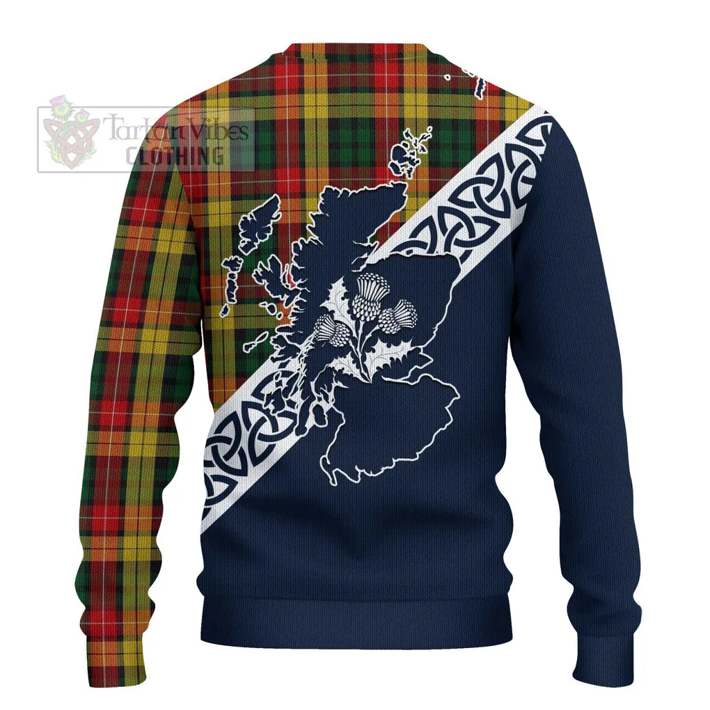 Buchanan Tartan Ugly Sweater Featuring Thistle and Scotland Map