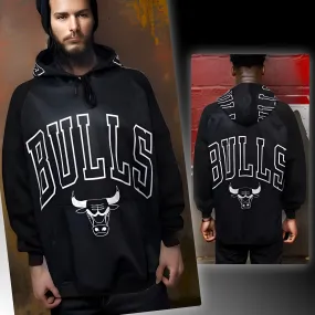 ^BULLS^ (BLACK) *CUT & SEW* LUXURY PULLOVER HOODIES FOR MEN