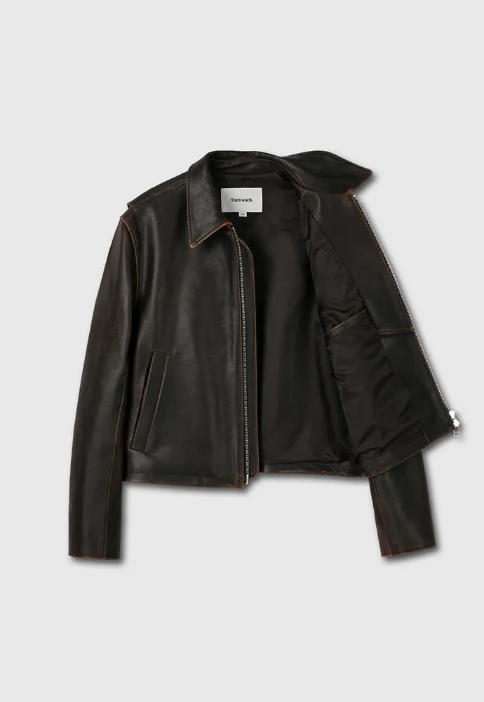 CALF LEATHER CROPPED JACKET