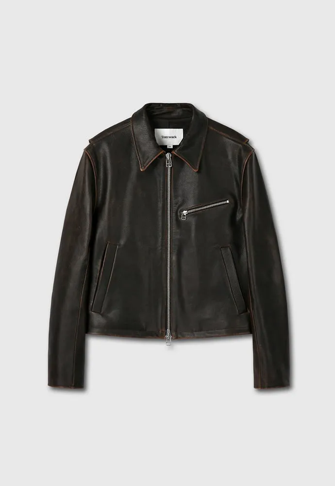 CALF LEATHER CROPPED JACKET