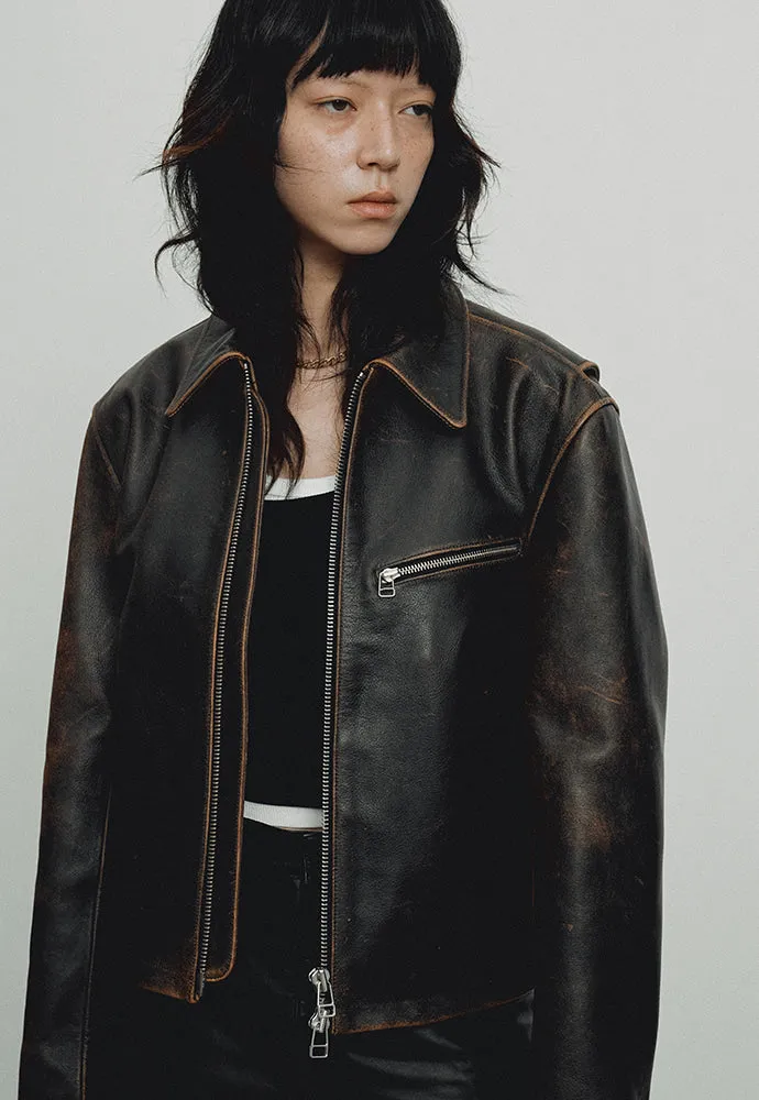 CALF LEATHER CROPPED JACKET