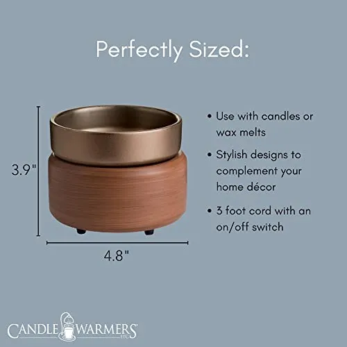 Candle Warmers ETC 2-in-1 Candle and Fragrance Warmer for Warming Scented Candles or Wax Melts and Tarts with to Freshen Room, Bronze and Walnut-Finish Ceramic